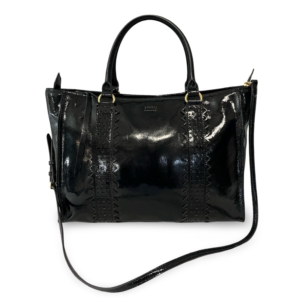 ALMOST LIKE NEW! Aimee Kestenberg Black Patent Leather Large Convertible Satchel